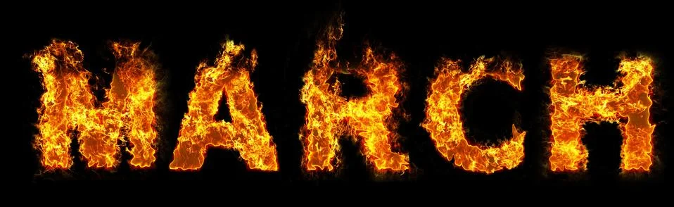 March text on fire Stock Photos