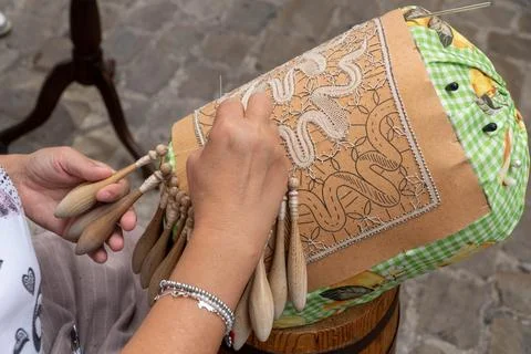 Marche, Offida lace makers Stock Photos