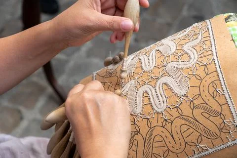 Marche, Offida lace makers 스톡 사진