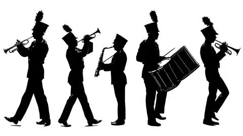 Marching Band in Action Silhouettes, Vector Pack of Six Stock Illustration