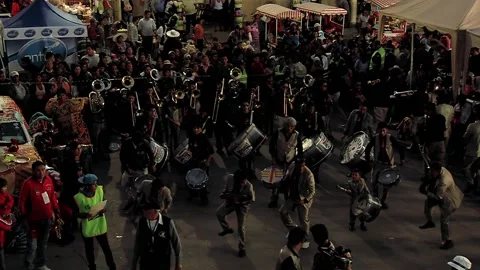 Marching Band and Men Dancing During Virgin of Urkupina Festival, Bolivia Vídeos de archivo 123746717