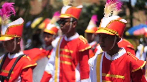 Marching band boy walk in a row Stock Footage 218044728