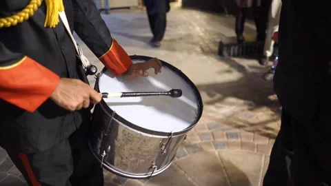 Marching Band Drummer Playing Traditional Drum at Wedding Celebration 스톡 동영상 343608340