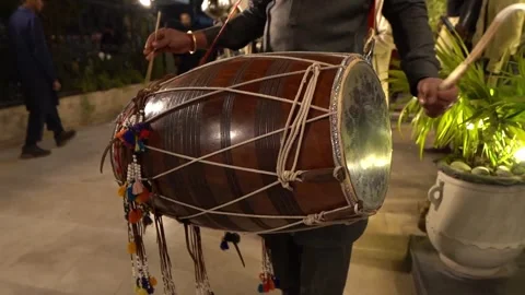 Marching Band Drummer Playing Traditional Drum at Wedding Celebration 動画素材 343608765