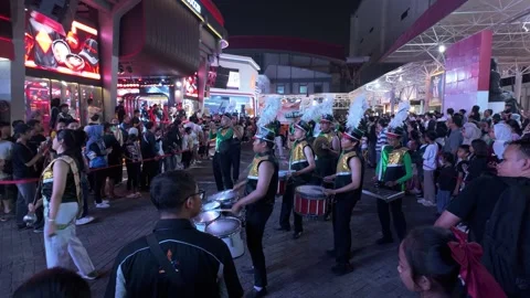 Marching Band Drummers Performing In Front Of Crowd At Jakarta Fair Video stock 338269527