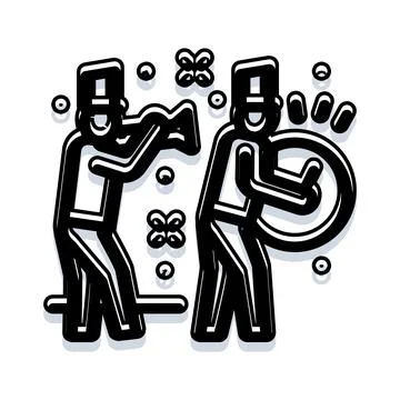 Marching band musicians playing instruments in parade Illustrazione stock