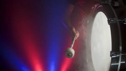 Marching Bass Drum, Double Beat In Slow Motion Stock Footage 146197672