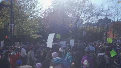 Marching in the Climate Protest Stock Footage 139249657