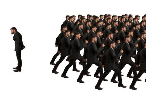 Marching clones and individual, studio shot Stock Illustration