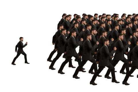 Marching clones and individual, studio shot Stock Illustration