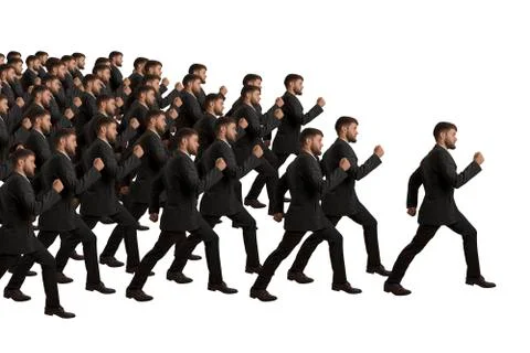 Marching clones follow leader, studio shot Stock Illustration
