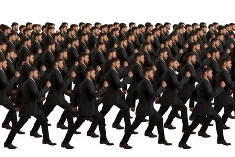 Marching clones on white background, studio shot Stock Illustration