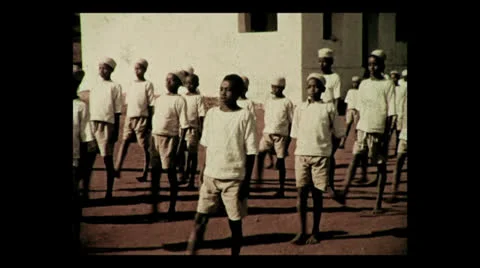 Marching demonstration at Mbulu native school, Tanzania 1937 動画素材 27147970