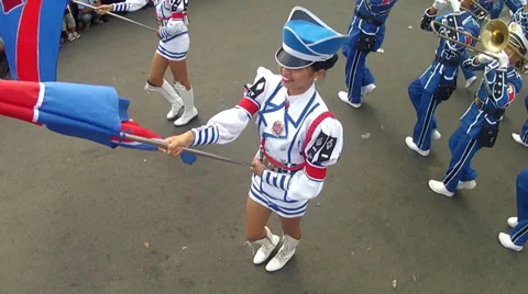 Marching Flag Waver Overhead shot Stock Footage 34195043