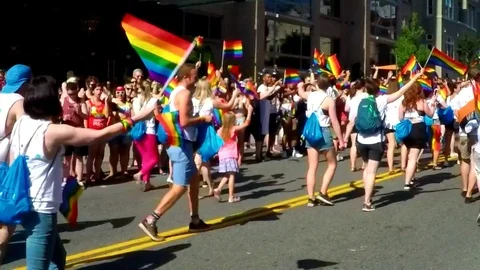 Marching Gay Pride in Slow Motion  Stock Footage 76560651