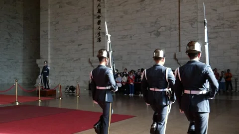 Marching Guards, Chiang Kai-shek Memorial Hall Stock Footage 242913730