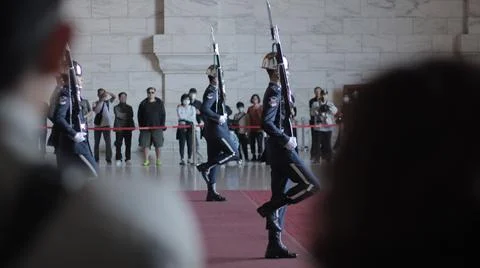 Marching Guards from the Point of View of an Audience Stock Photos