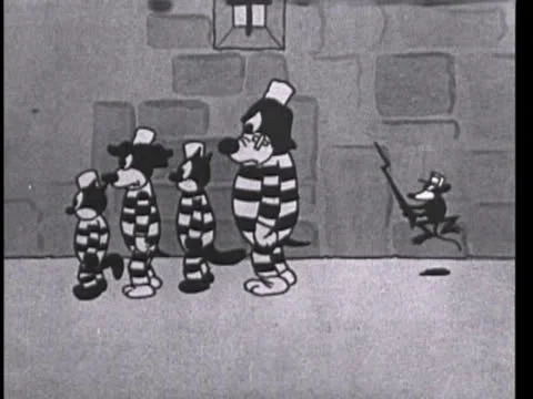 Marching the Prisoners.  Vintage 1920's Cartoon Clip Stock Footage
