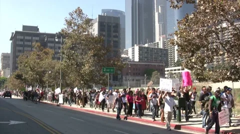 Marching on the sidewalk - Occupy Los Angeles Stock Footage