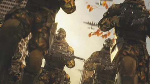 Marching soldier with aeroplane Stock Footage 242331926