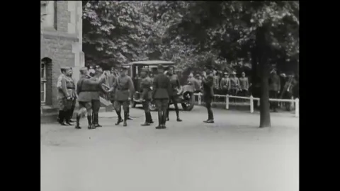 Marching troops are shown and General John Pershing decorates colors during Stock Footage 106033428