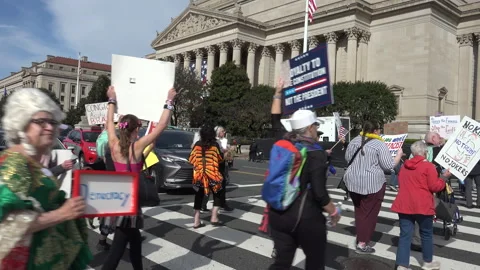 Marching with vigor to No Kings rally, Solidarity Forever, DC stock footage Stock Footage 319409487