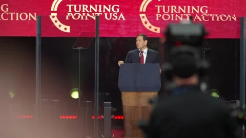 Marco Rubio at the lectern seen beyond the camera positions Stock Footage 345298267