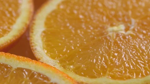 Marco shot of orange fruit and rotate.Close up flesh of orange. Stock Footage 127956936