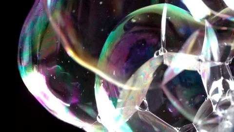 Marco Soap Bubble background texture against black shot in slow motion / 480fps Stock Footage 86165700