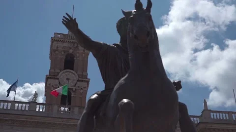 Marcus Aurelius Antoninus Augustus in Rome campidoglio Stock Footage 168011773