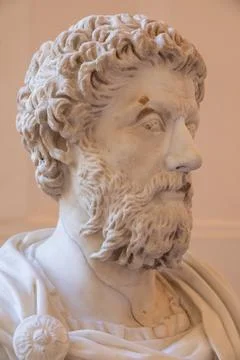 Marcus Aurelius Marble Bust in Naples Archaeological Museum Stock Photos