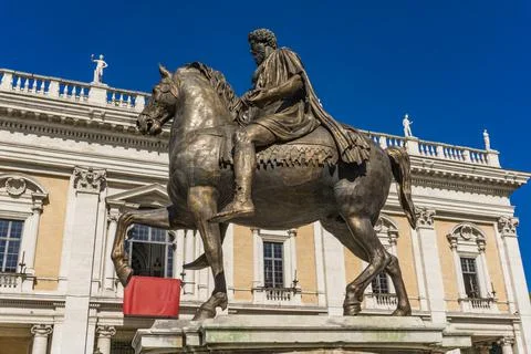 Marcus Aurelius statue on Piazza del Campidoglio in Rome, Italy Stock Photos