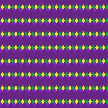 Mardi Gras abstract geometric pattern. Purple, yellow, green rhombus repeating Stock Illustration