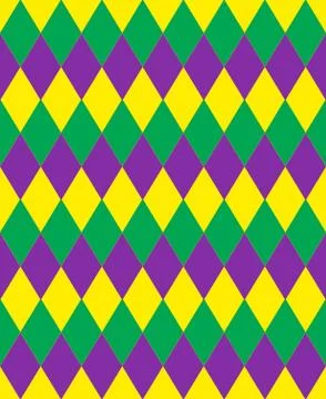 Mardi Gras abstract geometric pattern. Purple, yellow, green rhombus repeating Stock Illustration