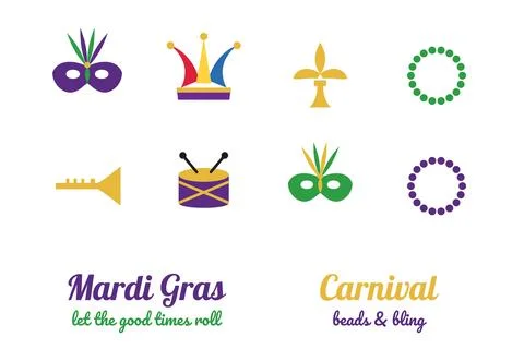 Mardi Gras and carnival elements set with lettering Stock Illustration