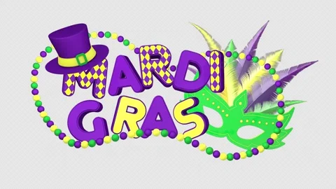 Mardi Gras animated title with masquerade mask and beads on alpha Stock Footage 300952638