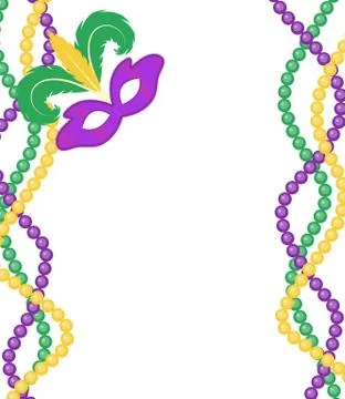 Mardi Gras beads colored frame with a mask, isolated on white background. t.. Stock-Illustration