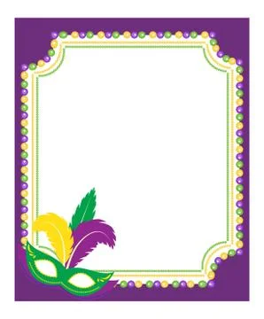 Mardi Gras beads colored frame with a mask, isolated on white background Stock-Illustration