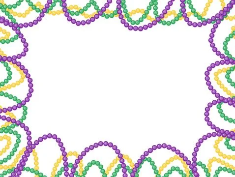 Mardi Gras beads frame, isolated on white background. Vector illustration. Stock Illustration