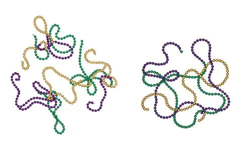 Mardi Gras Beads Vector Set in Purple Green and Gold Stock Illustration