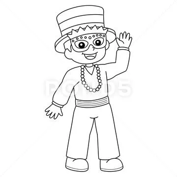 Mardi Gras Boy with Mask Isolated Coloring Page: Graphic #226161269