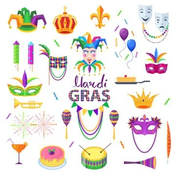 Mardi Gras Carnival Elements Colourful Collection Stock Illustration