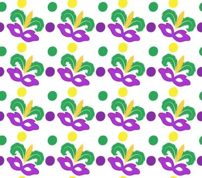 Mardi Gras Carnival seamless pattern with mask feathers.   endless backgrou.. Stock Illustration
