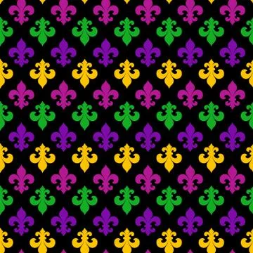 Mardi Gras Carnival seamless pattern with fleur-de-lis. Mardi Gras endless ba Stock Illustration