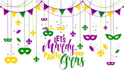 Mardi Gras colored frame with a mask and fleur-de-lis, isolated on white back Stock-Illustration