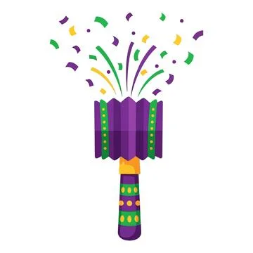 Mardi Gras Confetti Popper Vector with Purple and Green; Stock Illustration