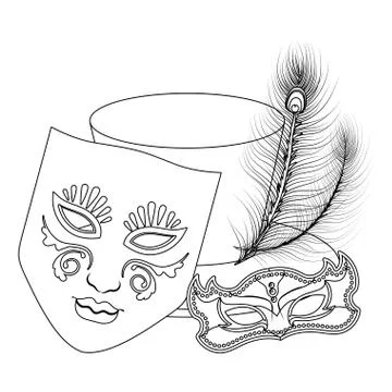 Mardi gras elements in black and white Stock Illustration