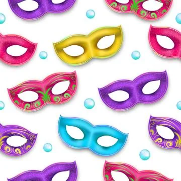 Mardi Gras endless pattern. Venetian painted Carnival Mask collection. Masque Stock Illustration
