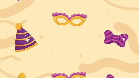 Mardi gras festive celebration background with animated purple party hats m.. Stock Footage 338420739
