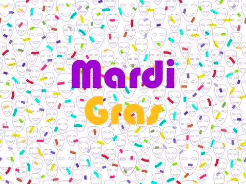 Mardi gras. Festive seamless pattern with confetti and masquerade masks. Ve.. Stock Illustration